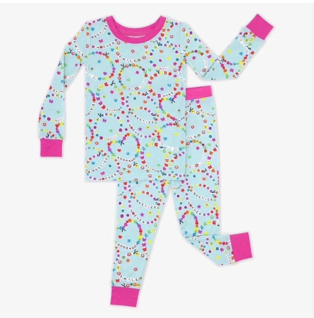 Little Sleepies 2 Piece Long Sleeved Bamboo PJ Set Girl Friends Forever Blue 7/8
